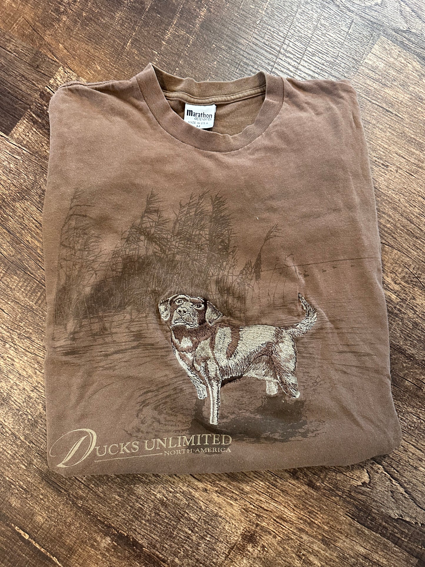 Vintage Ducks Unlimited Tee (M) Embroidered Dog on Graphic - Brown