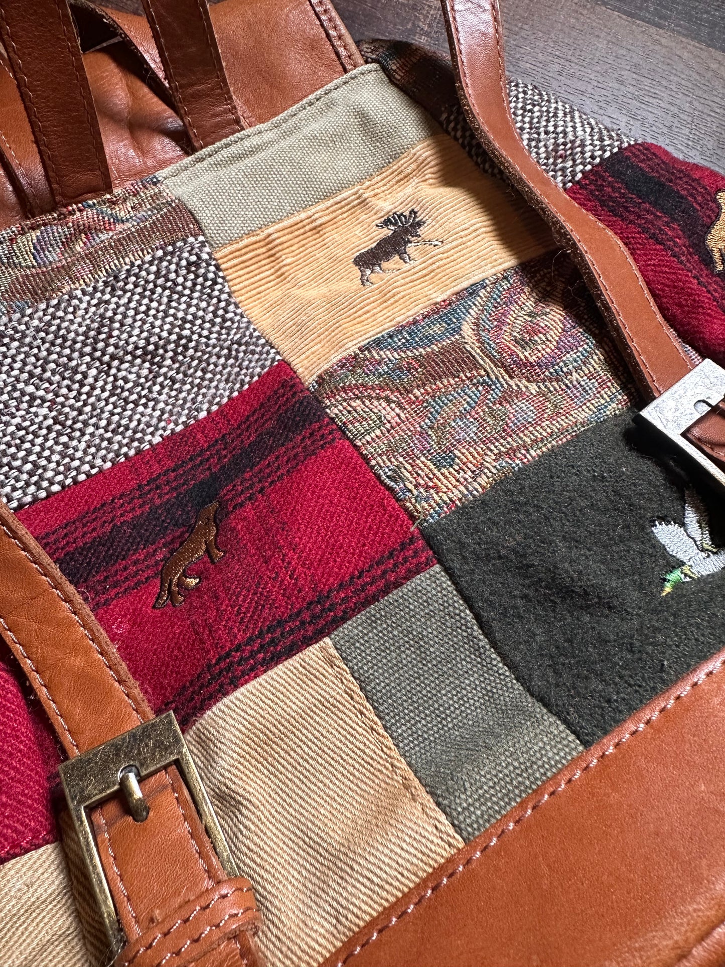 Vintage L.L. Bean Patchwork Mini Backpack - Embroidered Ducks, Dogs, Moose Motif