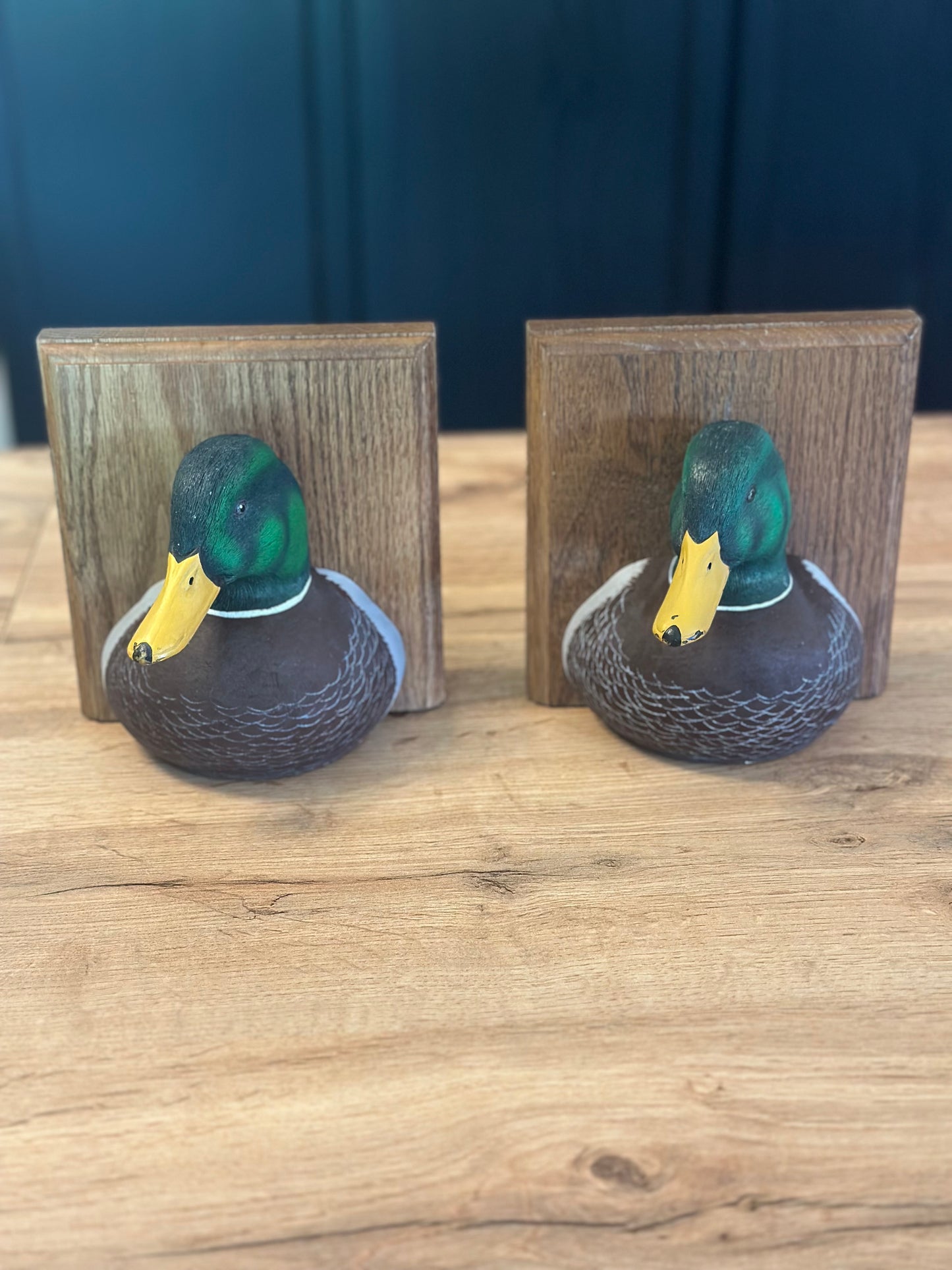 Vintage Wooden Mallard Duck Bookends