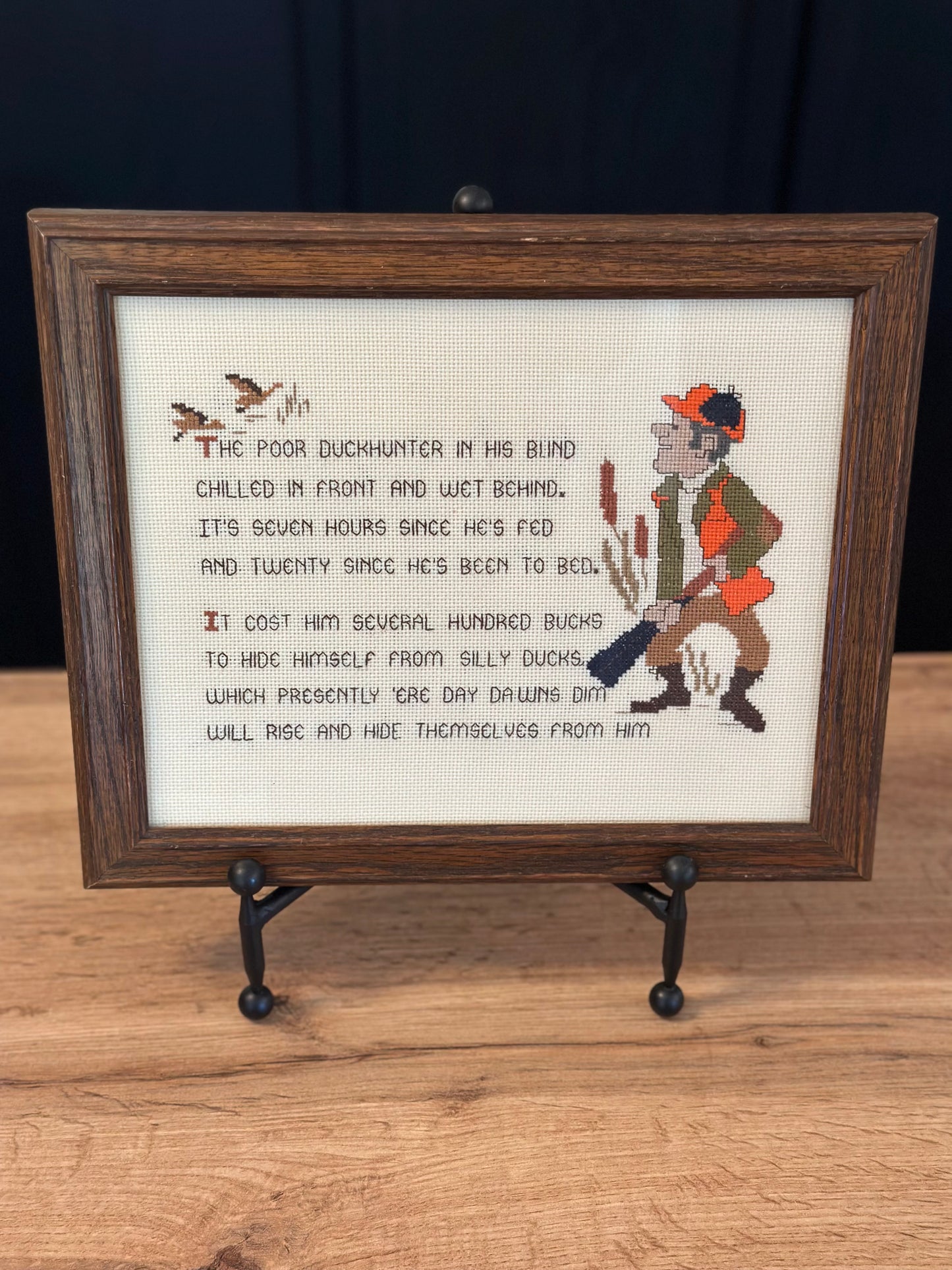 Vintage Cross Stitch Poor Duck Hunter 10”x12”