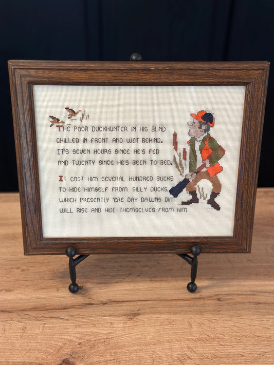 Vintage Cross Stitch Poor Duck Hunter 10”x12”