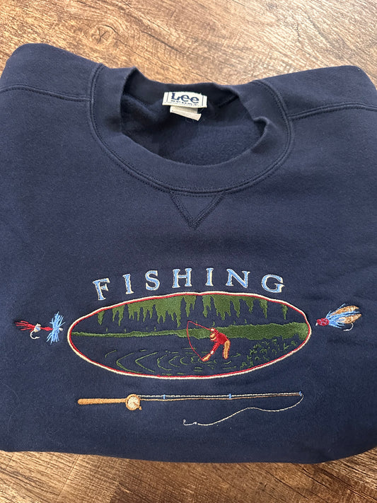Vintage Lee’s Embroidered Fly Fishing Crewneck (L)