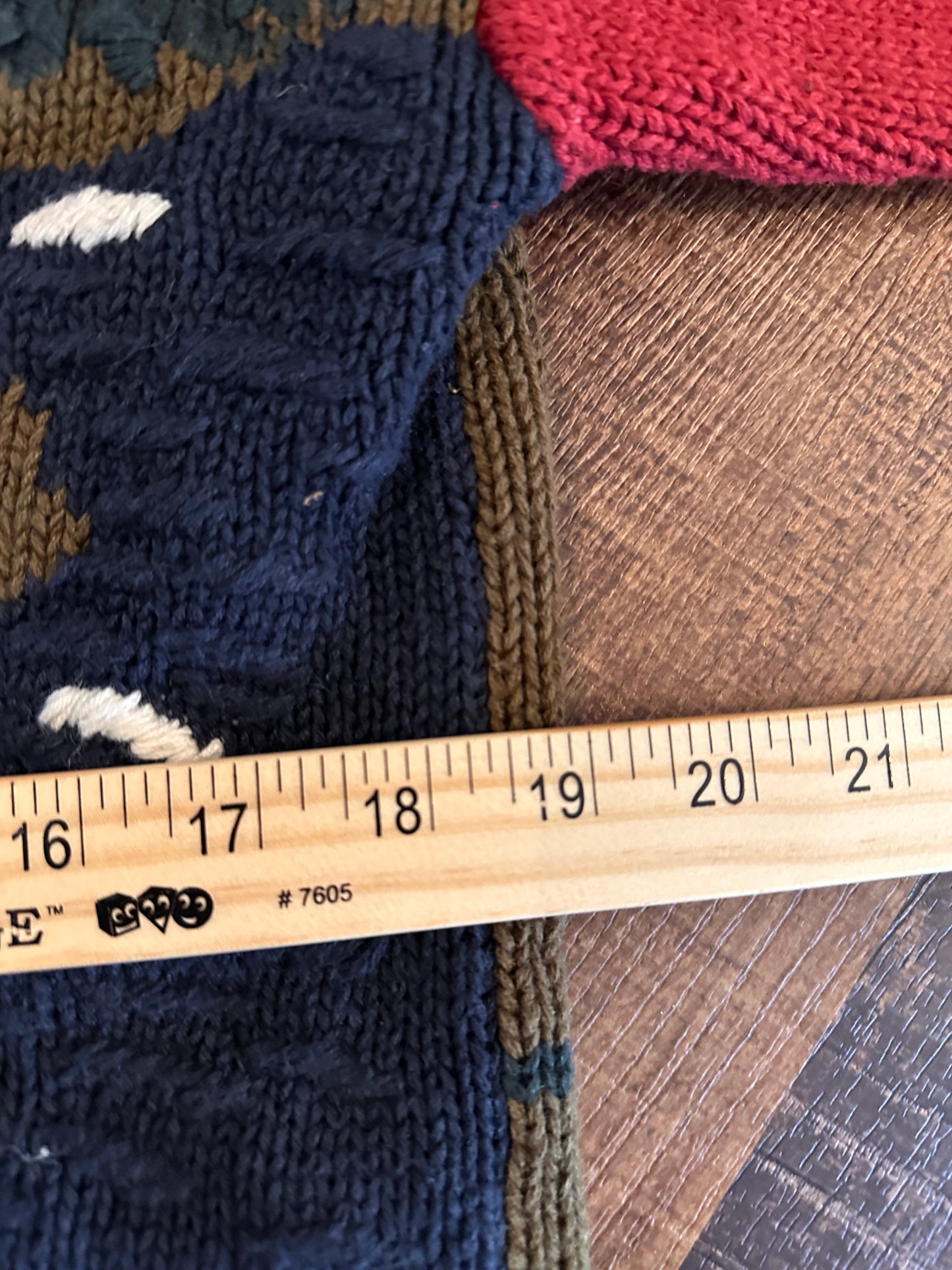 Vintage Sharon Young Knit Cardigan (M) Lady Angler Fishing Scene with Elbow Patches