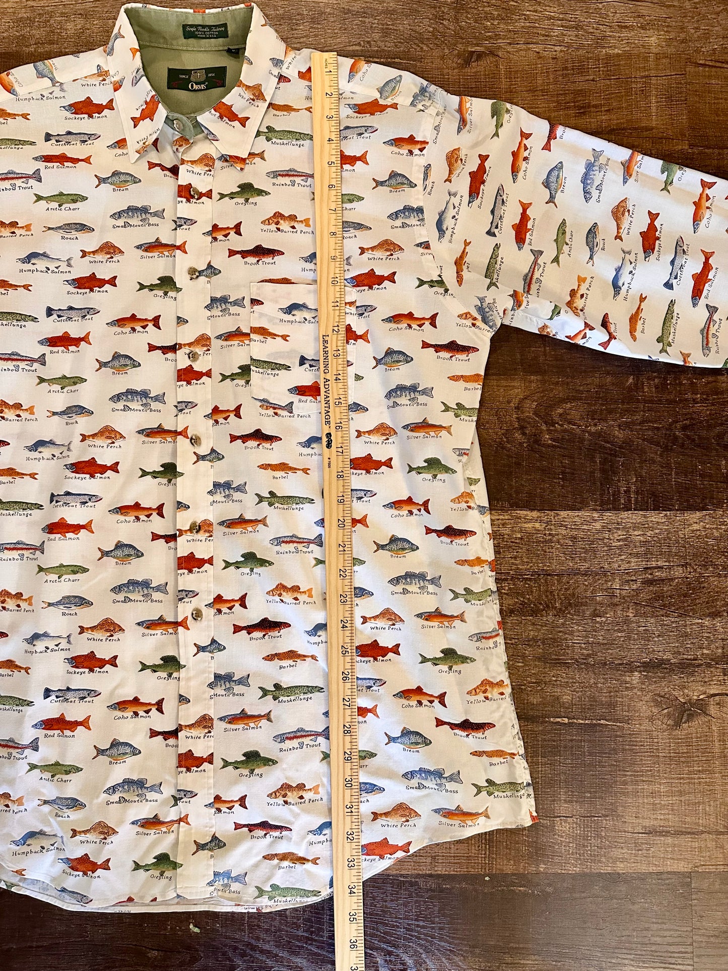 Vintage Orvis Button Down (XL) SINGLE NEEDLE Allover Fish