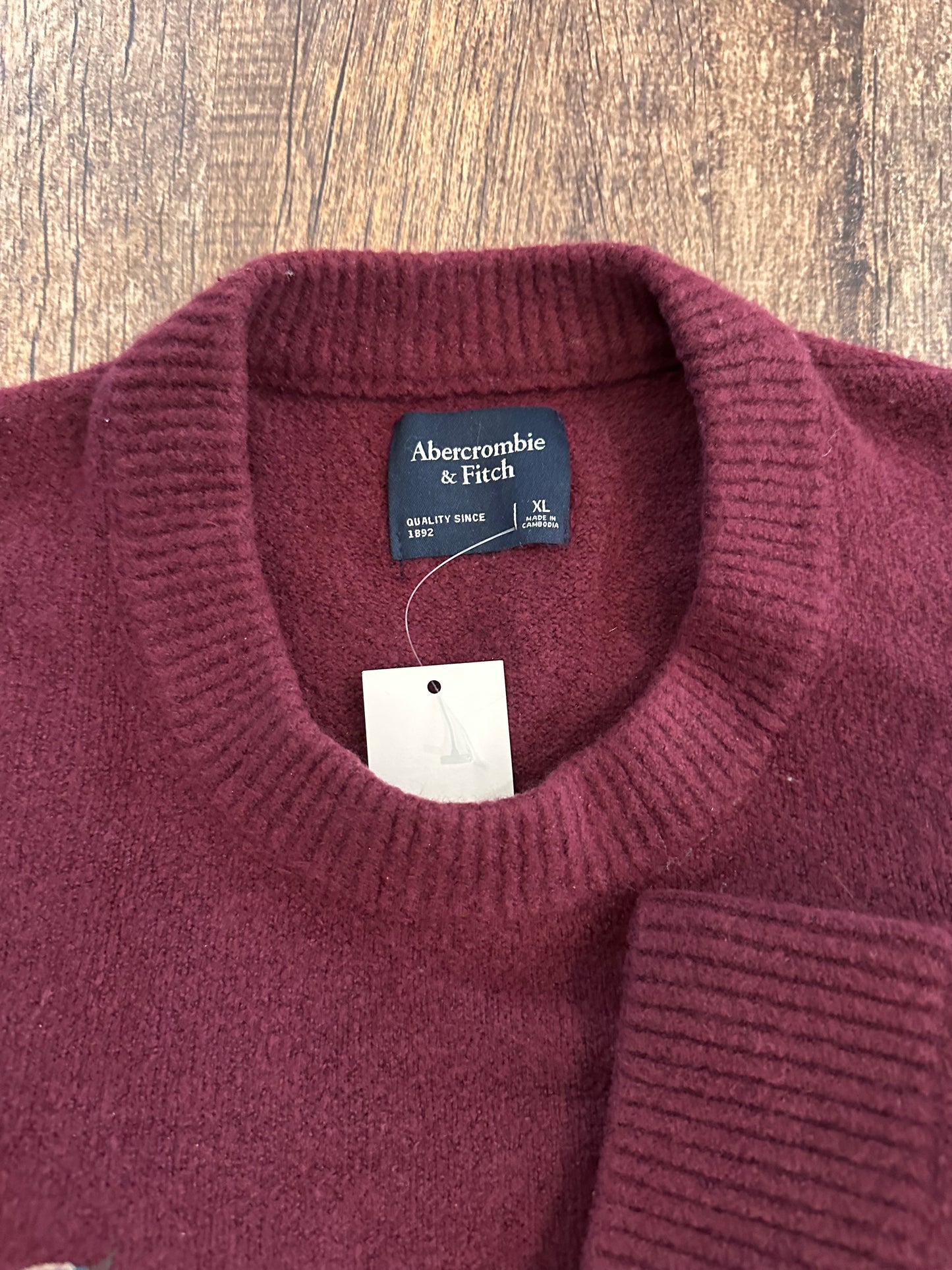Thrifted Abercrombie & Fitch Sweater (XL) Embroidered Flies, Ducks, Dogs, Trout - NWT Maroon