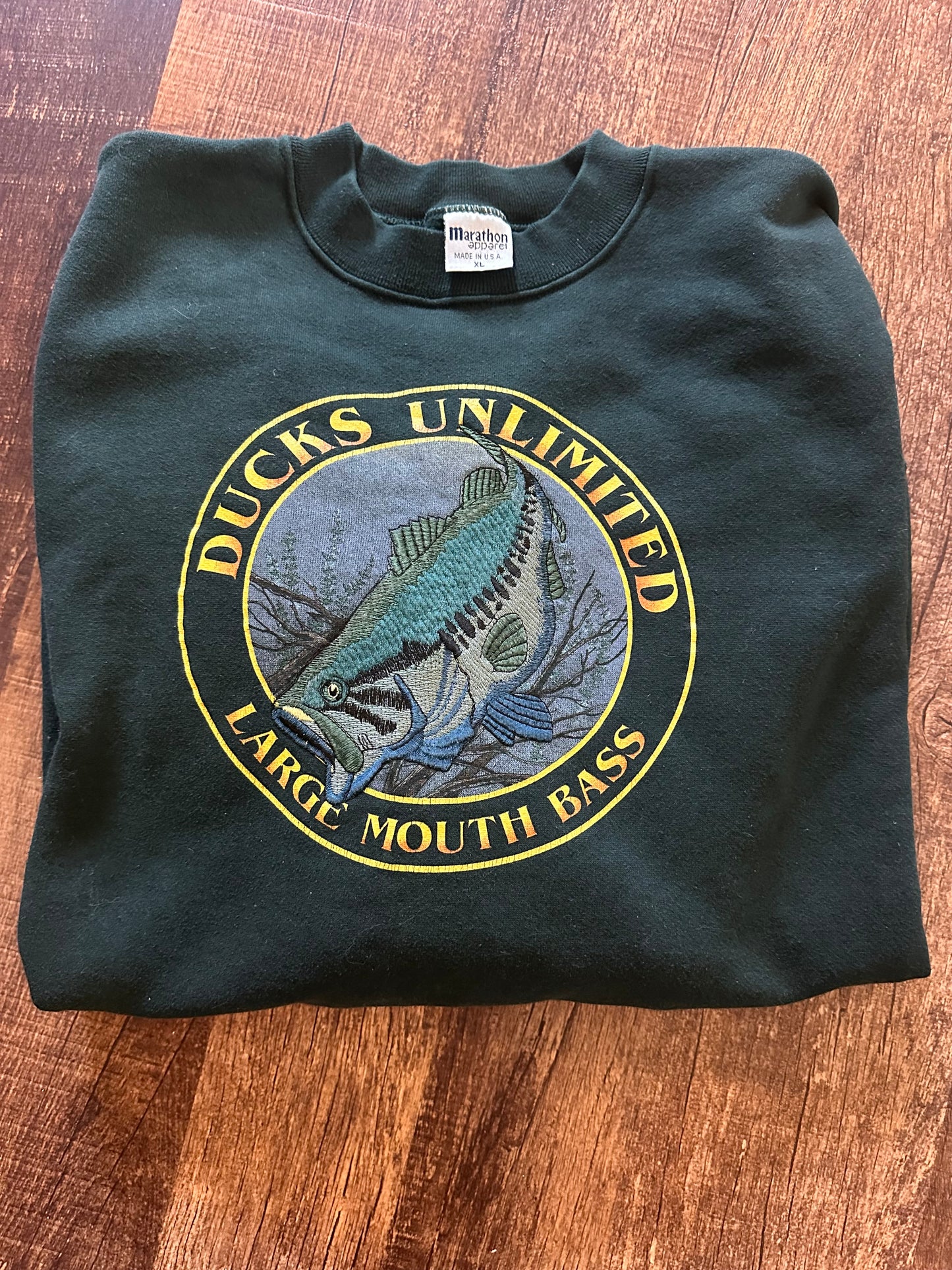 Vintage Ducks Unlimited Crewneck (XL) Embroidered Bass - Green