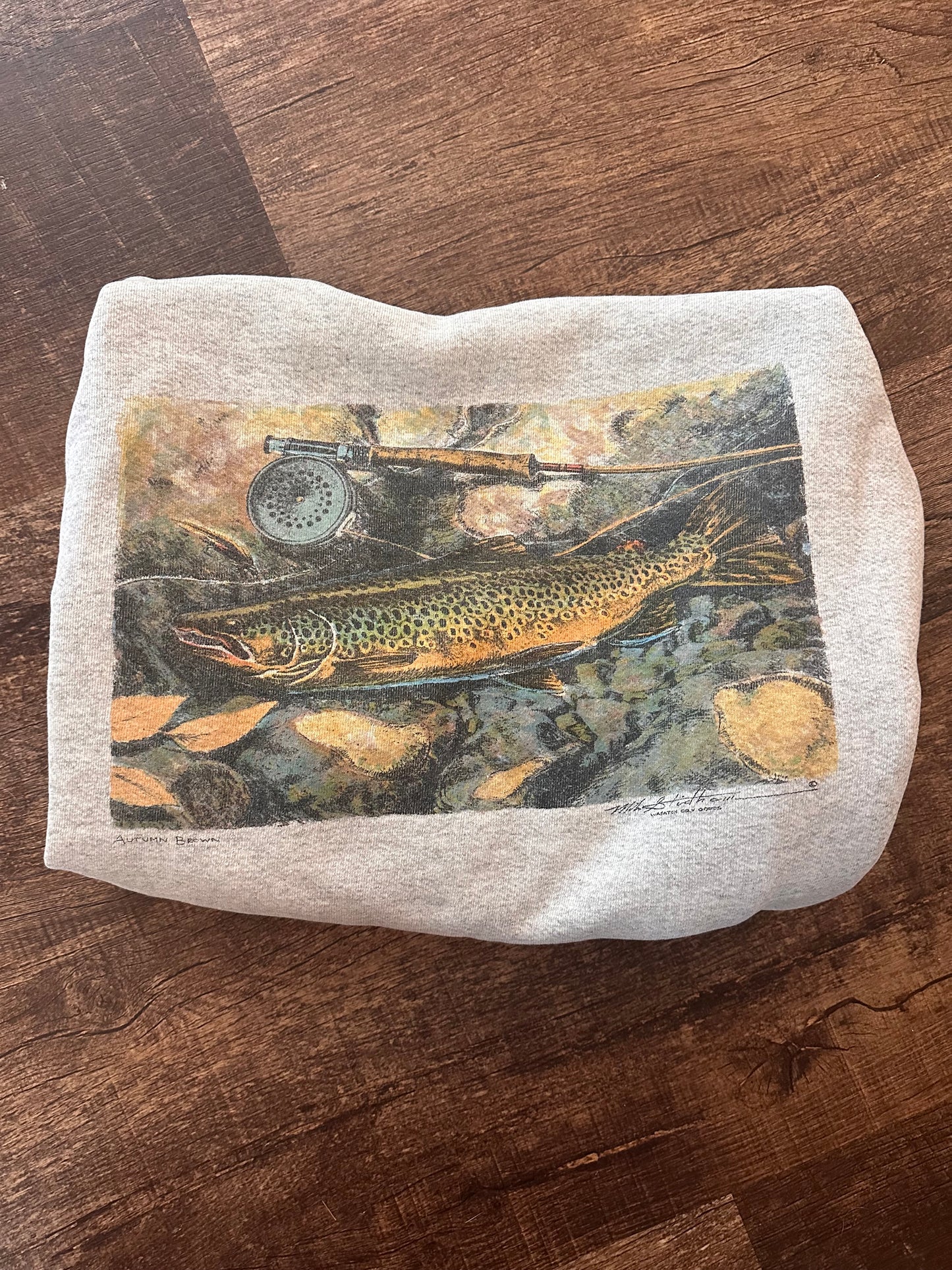 Vintage Lee Wasatch Dry Goods Crewneck (L) Autumn Brown Trout Graphic on Back