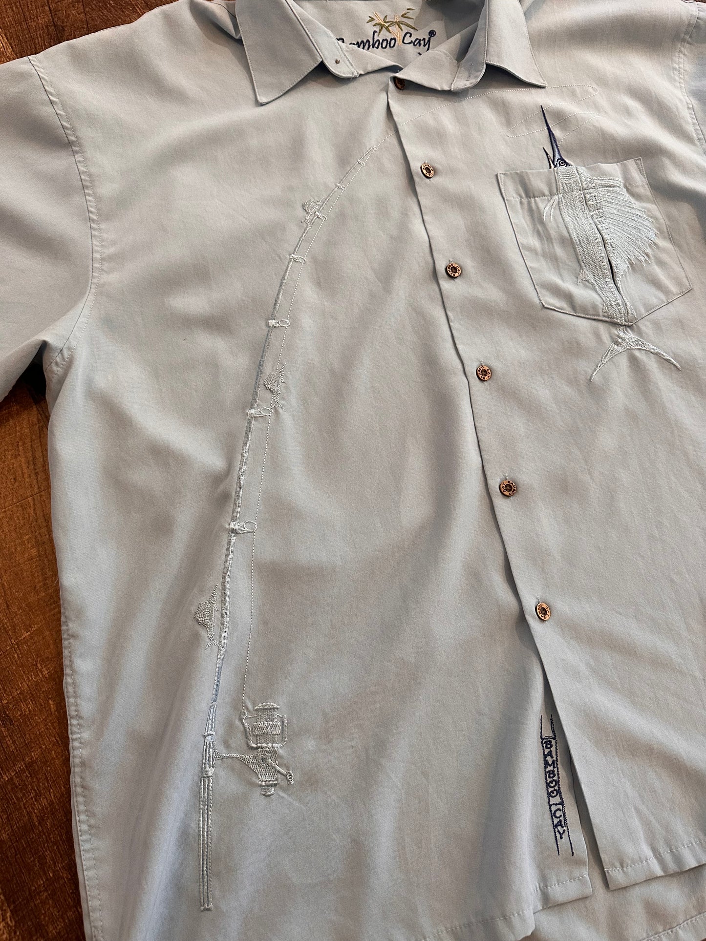 Bamboo Cay Button Down T (XXL) Sailfish Fishing Pocket - Light Blue