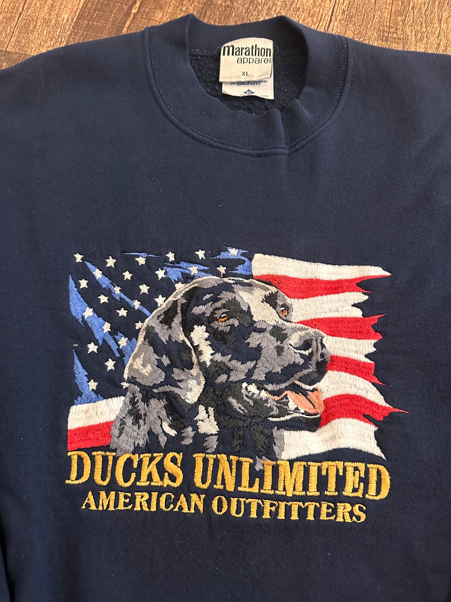Vintage Ducks Unlimited Crewneck (XL) Embroidered Black Lab America - Navy