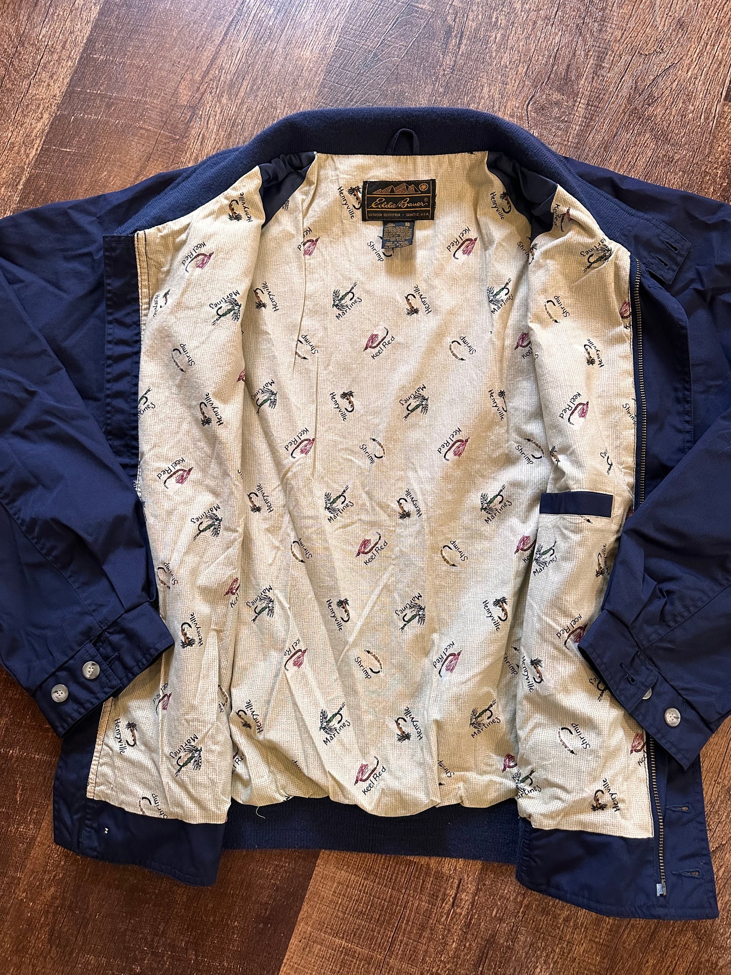 Vintage Eddie Bauer Bomber Jacket (XL) Fly Lining - Navy