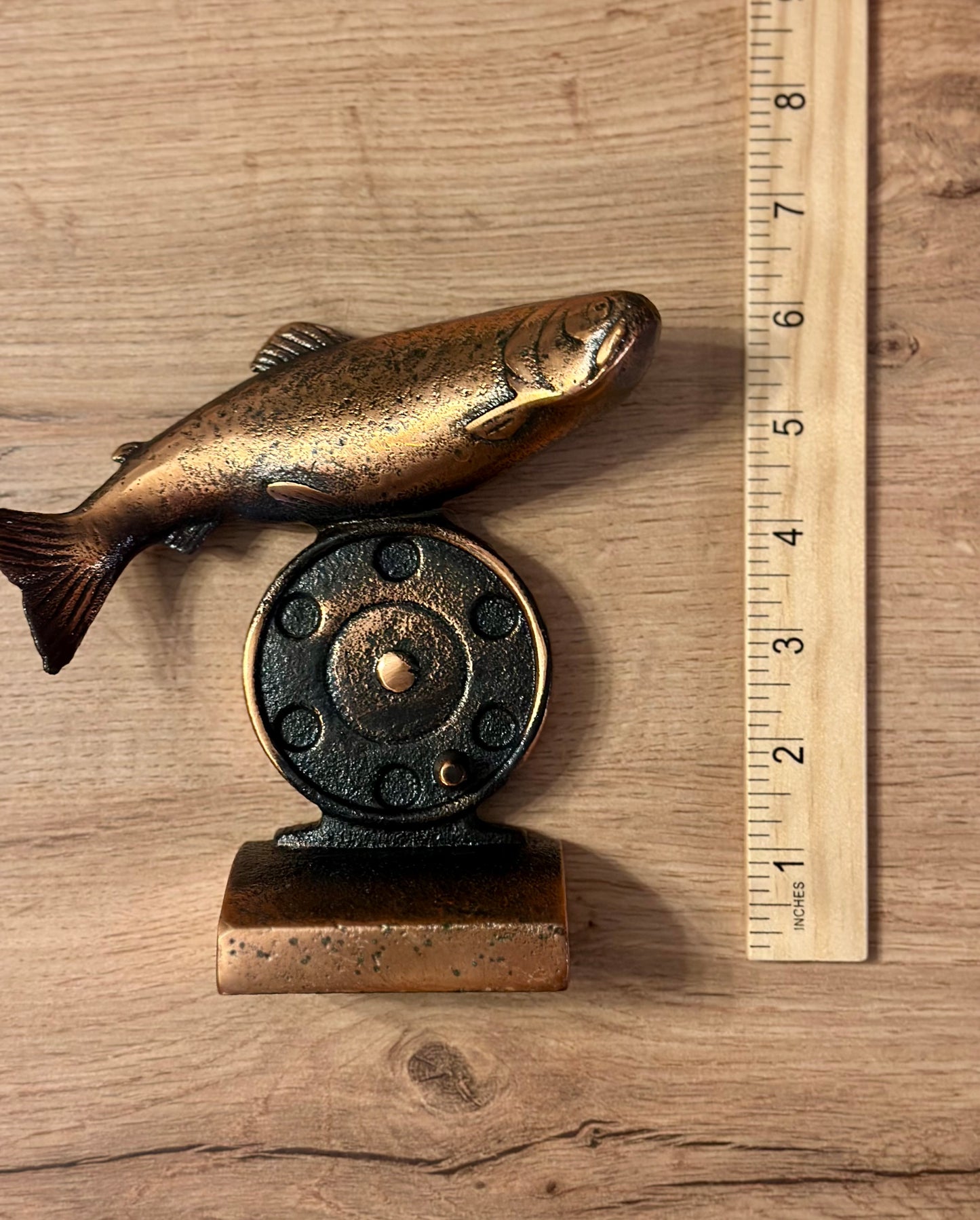 Vintage Trout Unlimited Bookends - Brass and Metal Fly Reel and Trout