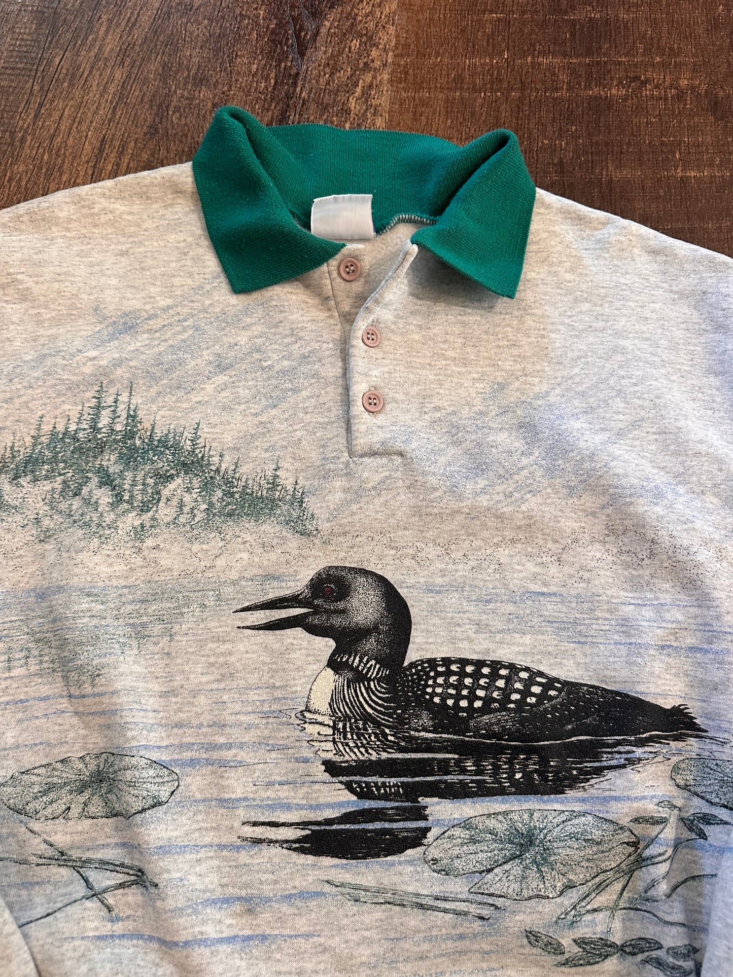 VTG Art Unlimited Collared Henley Sweatshirt (L) Wraparound Loons