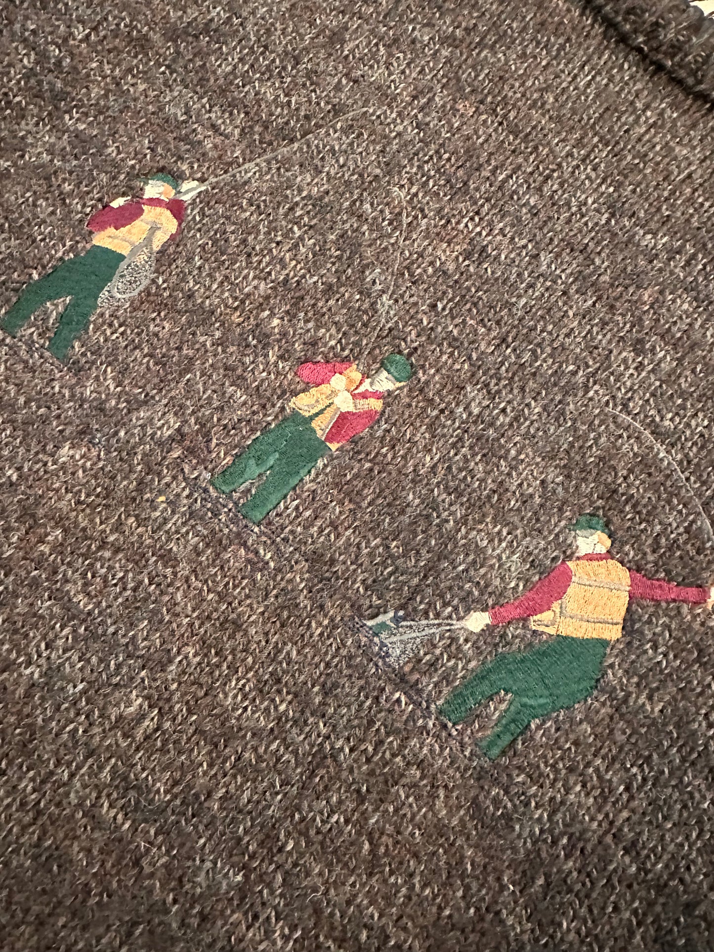 Vintage Woolrich Sweater (L) Embroidered Fly Fishermen