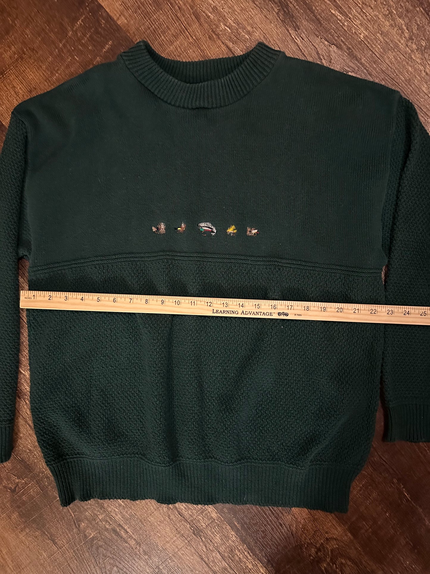 Vintage Orvis Sweater (XL) Embroidered Fly Lures - Forest Green