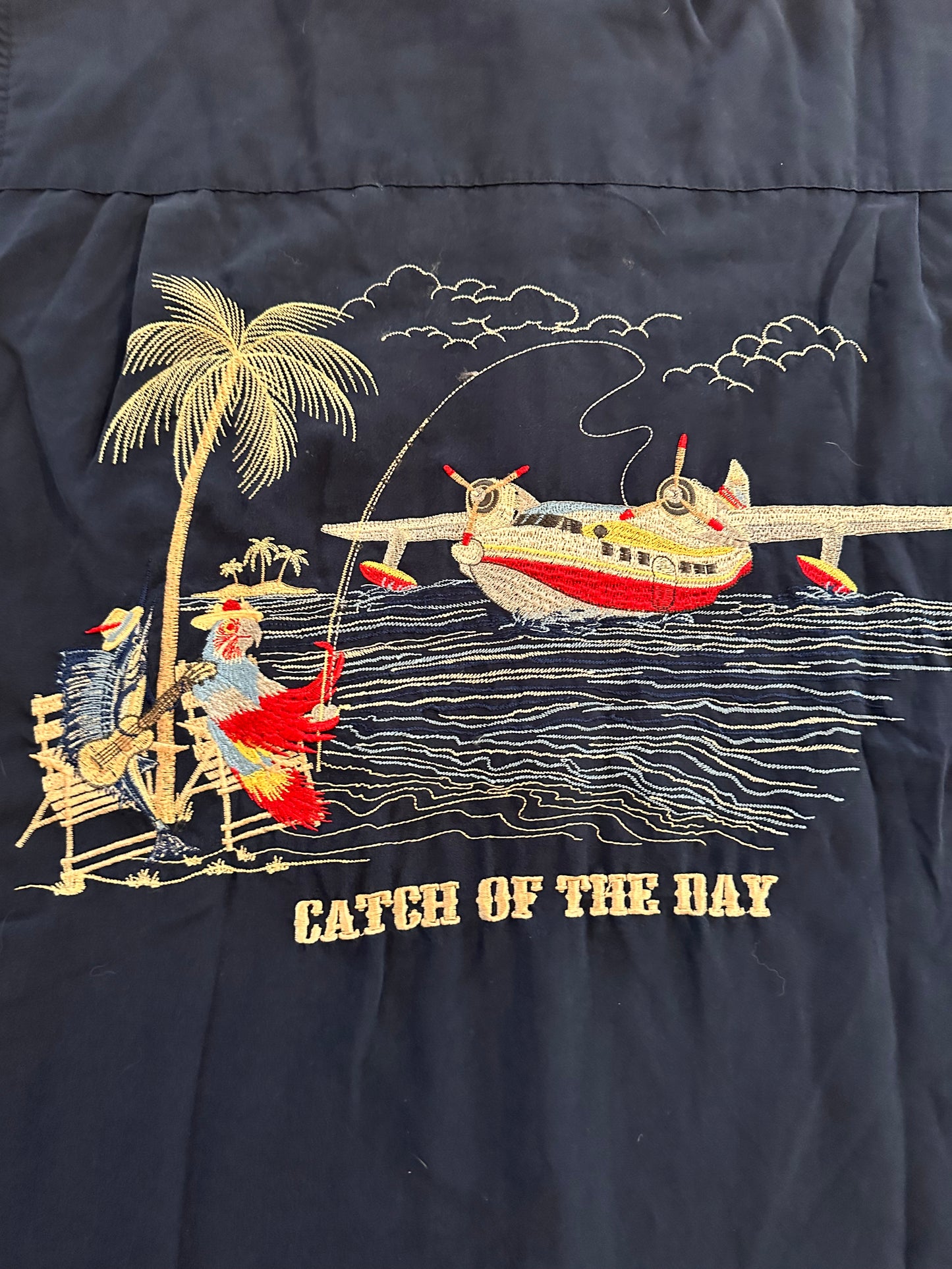 Bamboo Cay Button Down T (L) “Catch of the Day” - Navy
