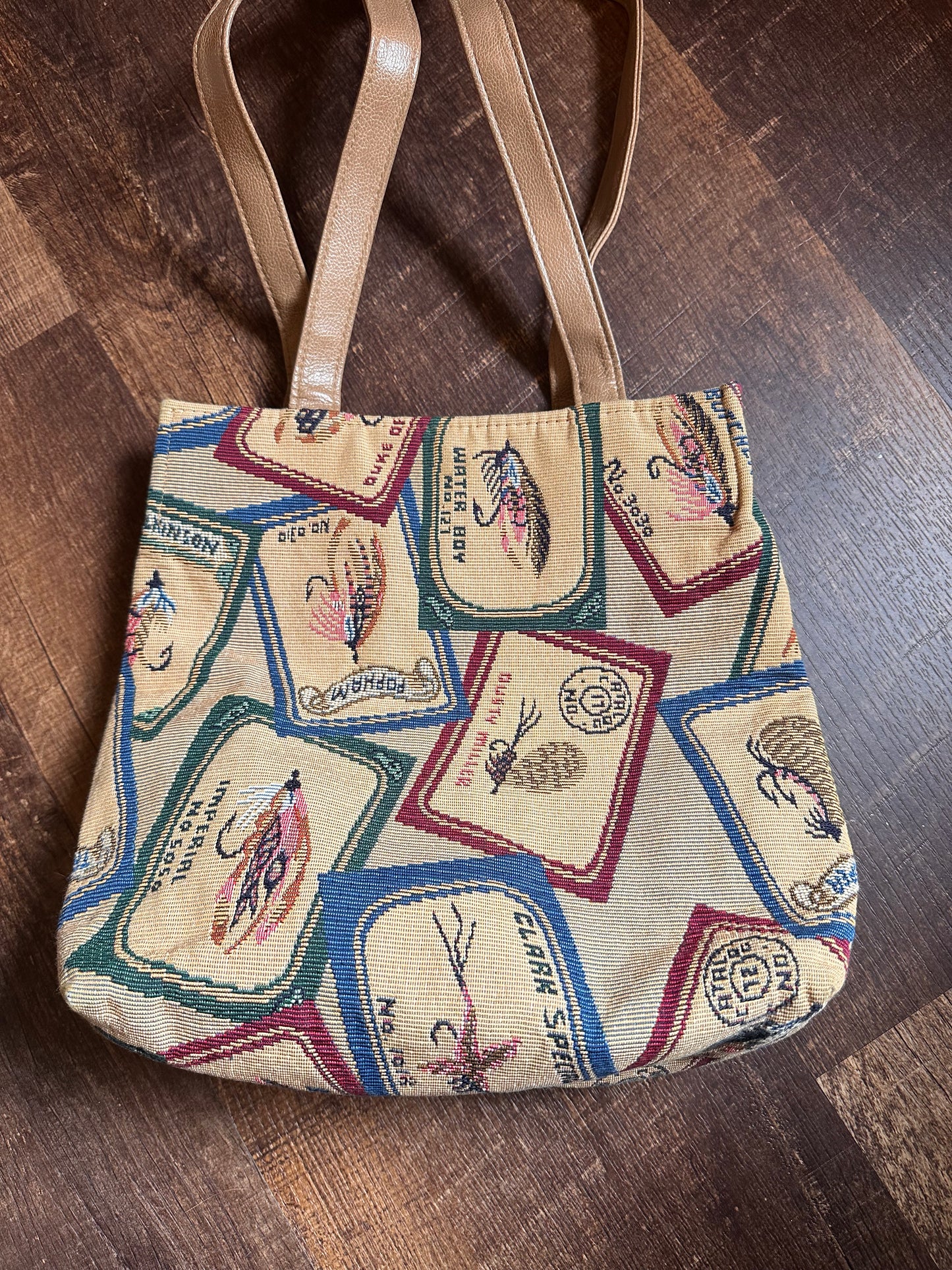 Vintage Tapestry Tote Bag Fly Lures