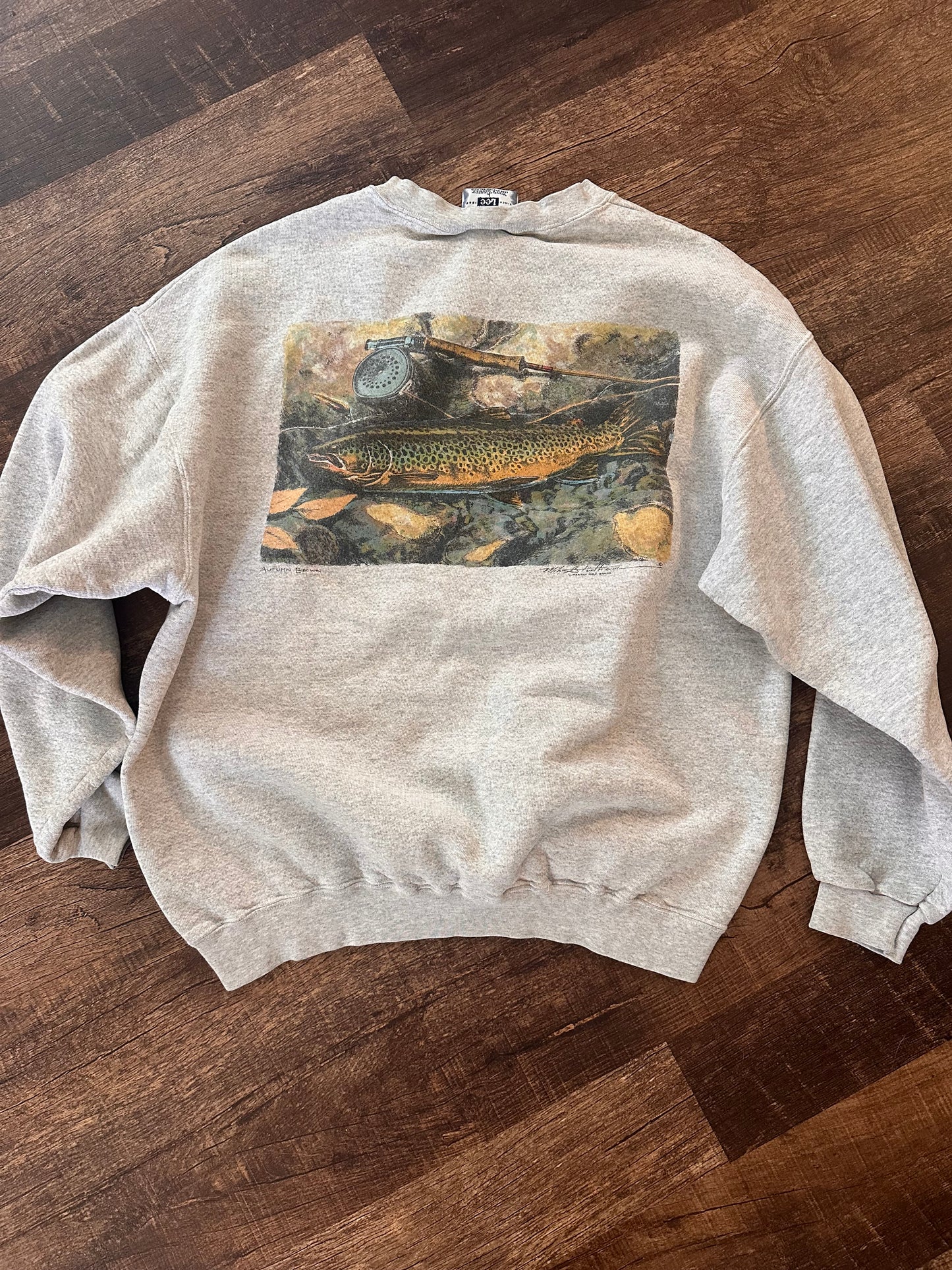 Vintage Lee Wasatch Dry Goods Crewneck (L) Autumn Brown Trout Graphic on Back