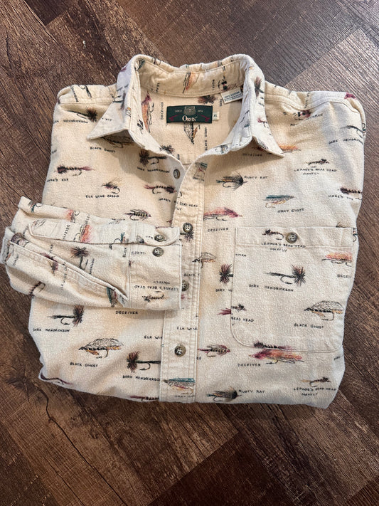 Vintage Orvis Flannel (XL) Fly Patterns - Beige