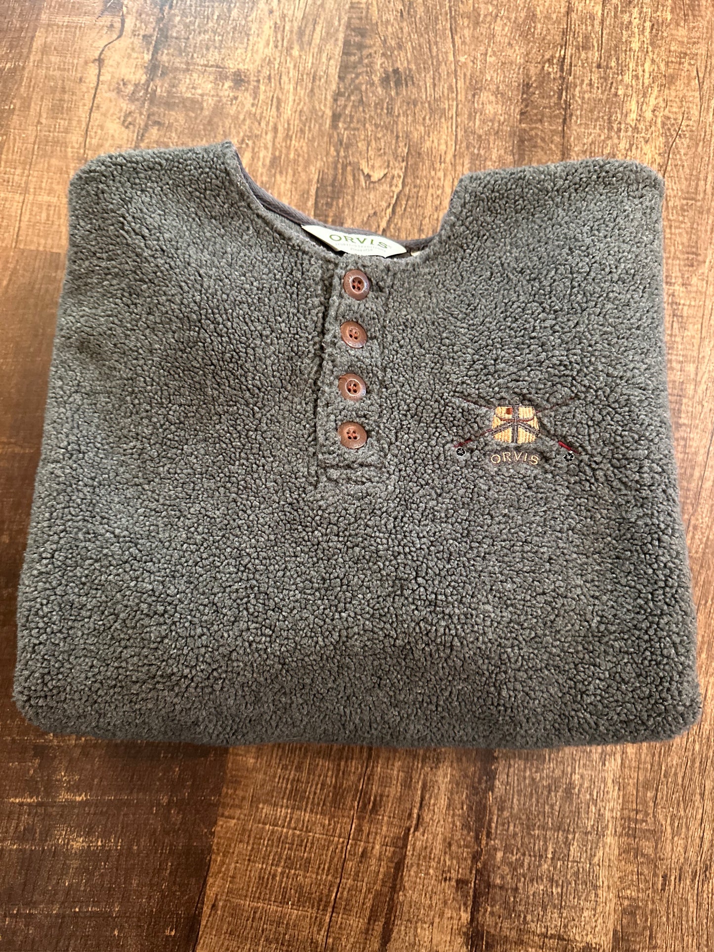 Vintage Orvis Sherpa Henley (M) Embroidered Creel Logo - Gray