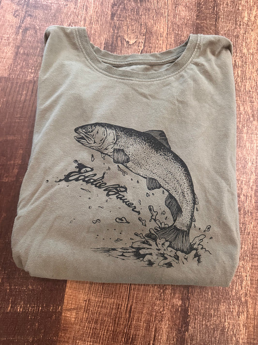 Vintage Eddie Bauer Trout Tshirt (XL) Olive Green