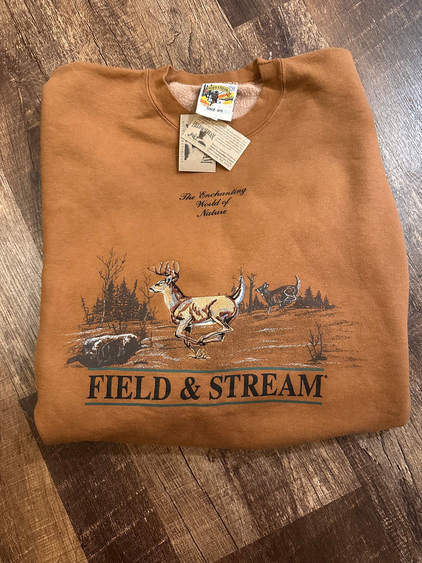Vintage Field & Stream Crewneck (XXL) Embroidered Buck - Burnt Orange