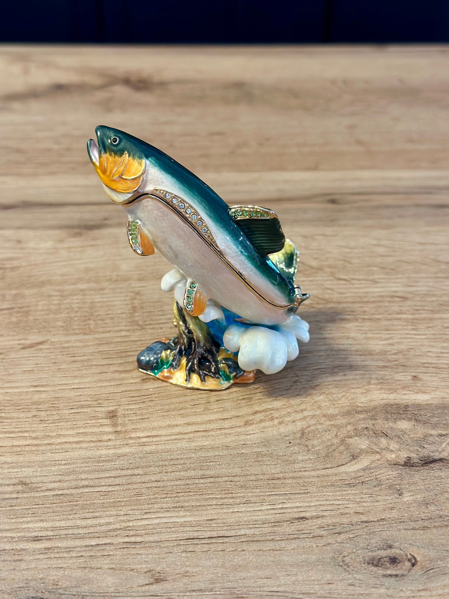 Vintage Bijorca Salmon Trout Jeweled Trinket Box