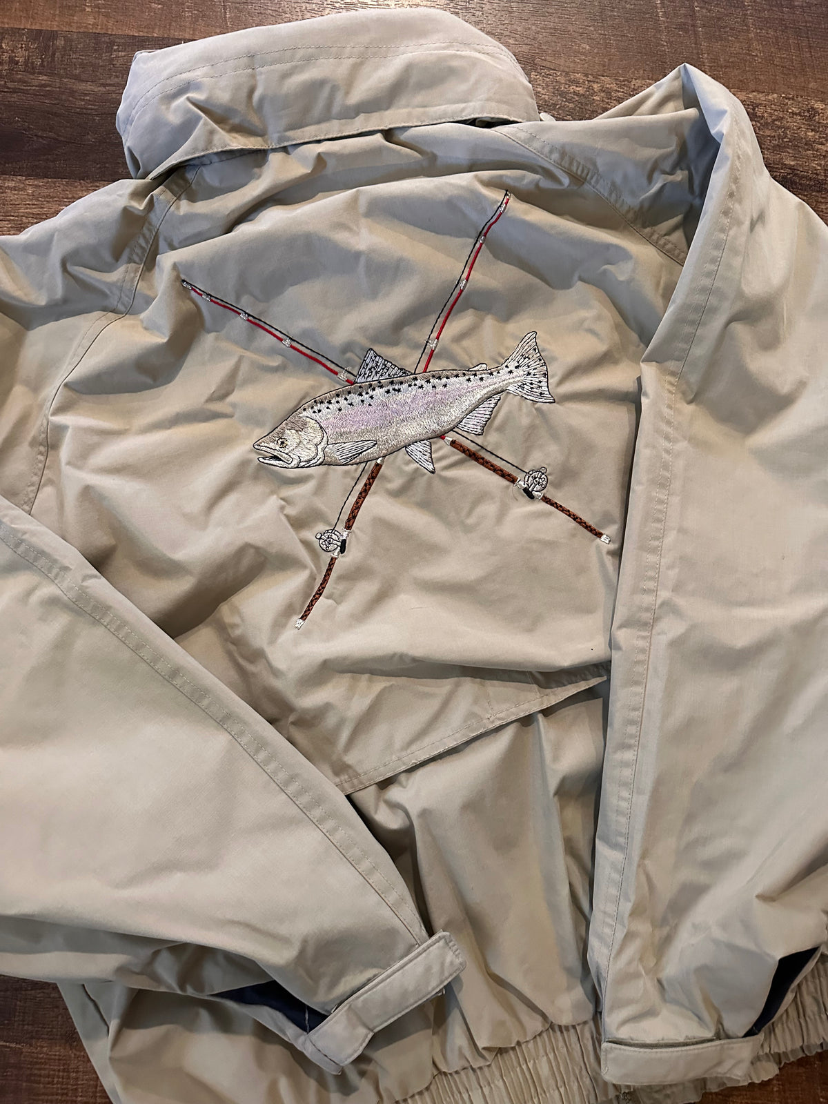 Vintage O’Keefes Reed Windbreaker Bomber (XL) Embroidered King Salmon Fishing