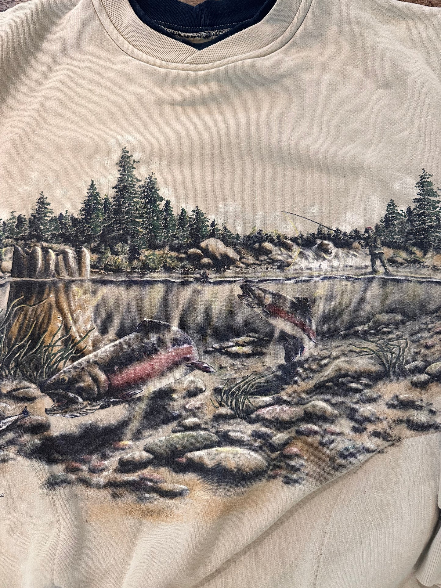Vintage Art Unlimited Crewneck (L) Trout Fishing Scene