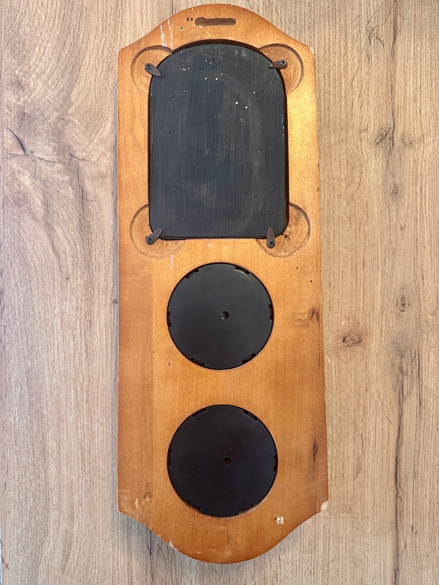 Vintage Thermometer and Hygrometer Weatherstation Featuring Fisherman and Trout in Mountains Scene