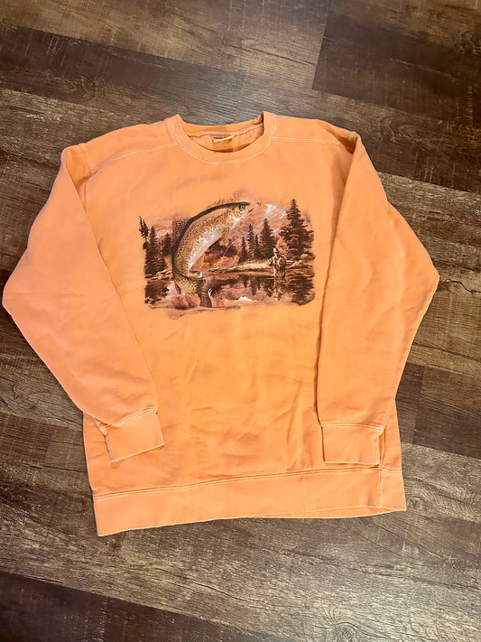 Vintage Creative Colors (L) Angler and Trout Scene - Orange