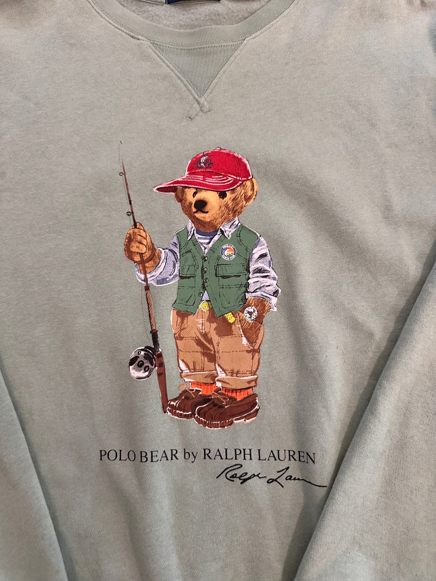 Thrifted Polo Crewneck (L) Polo Bear Fisherman - Sage