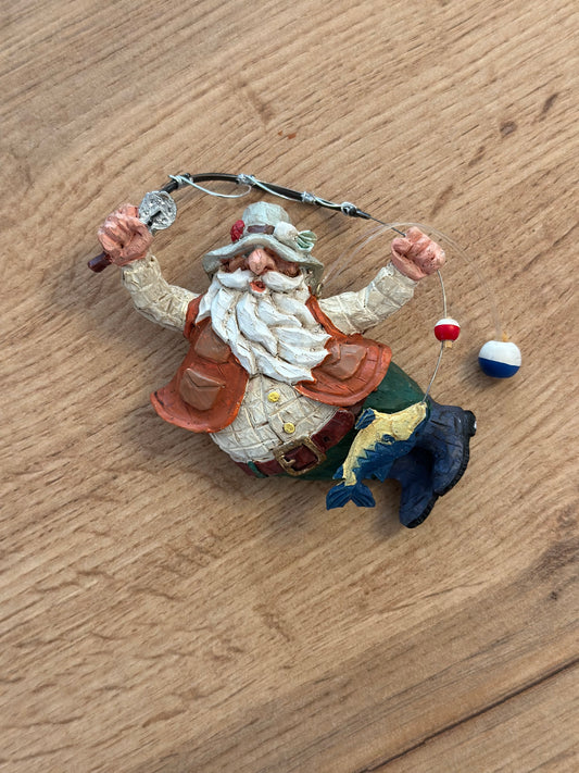 Santa Hanging from Fly Rod Ornament