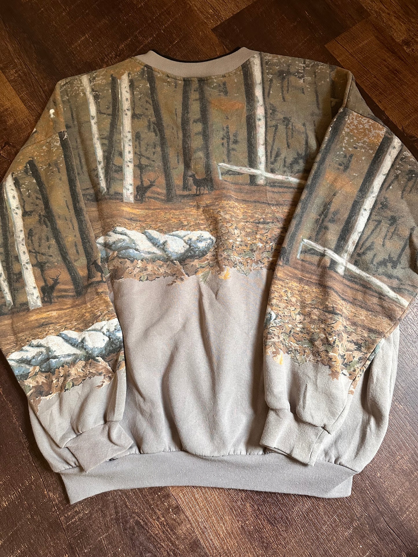Vintage Art Unlimited Henley Sweatshirt (XL) Deer Print Scene
