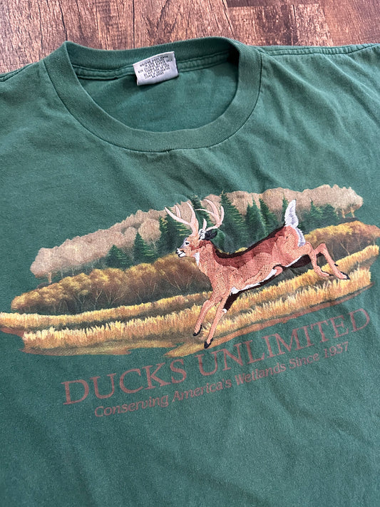 VTG Ducks Unlimited T (XL) Embroidered Deer - Green