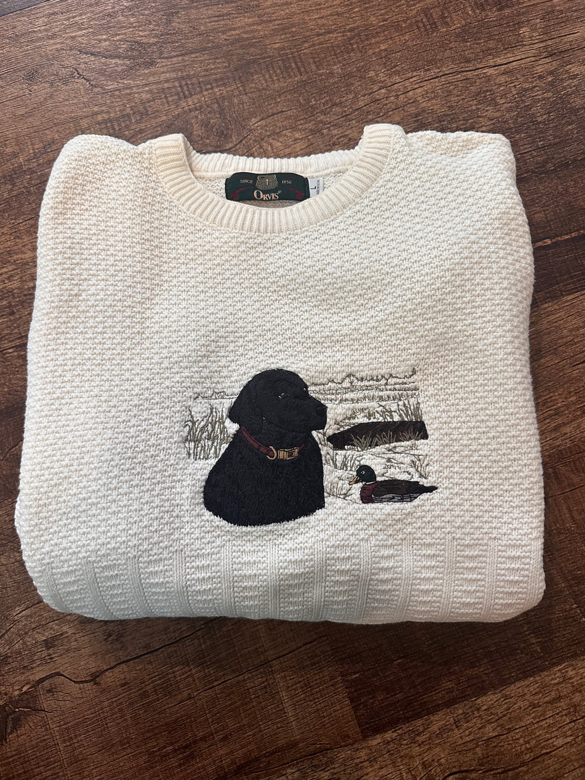 Vintage Orvis Sweater (L) Embroidered Black Lab and Duck
