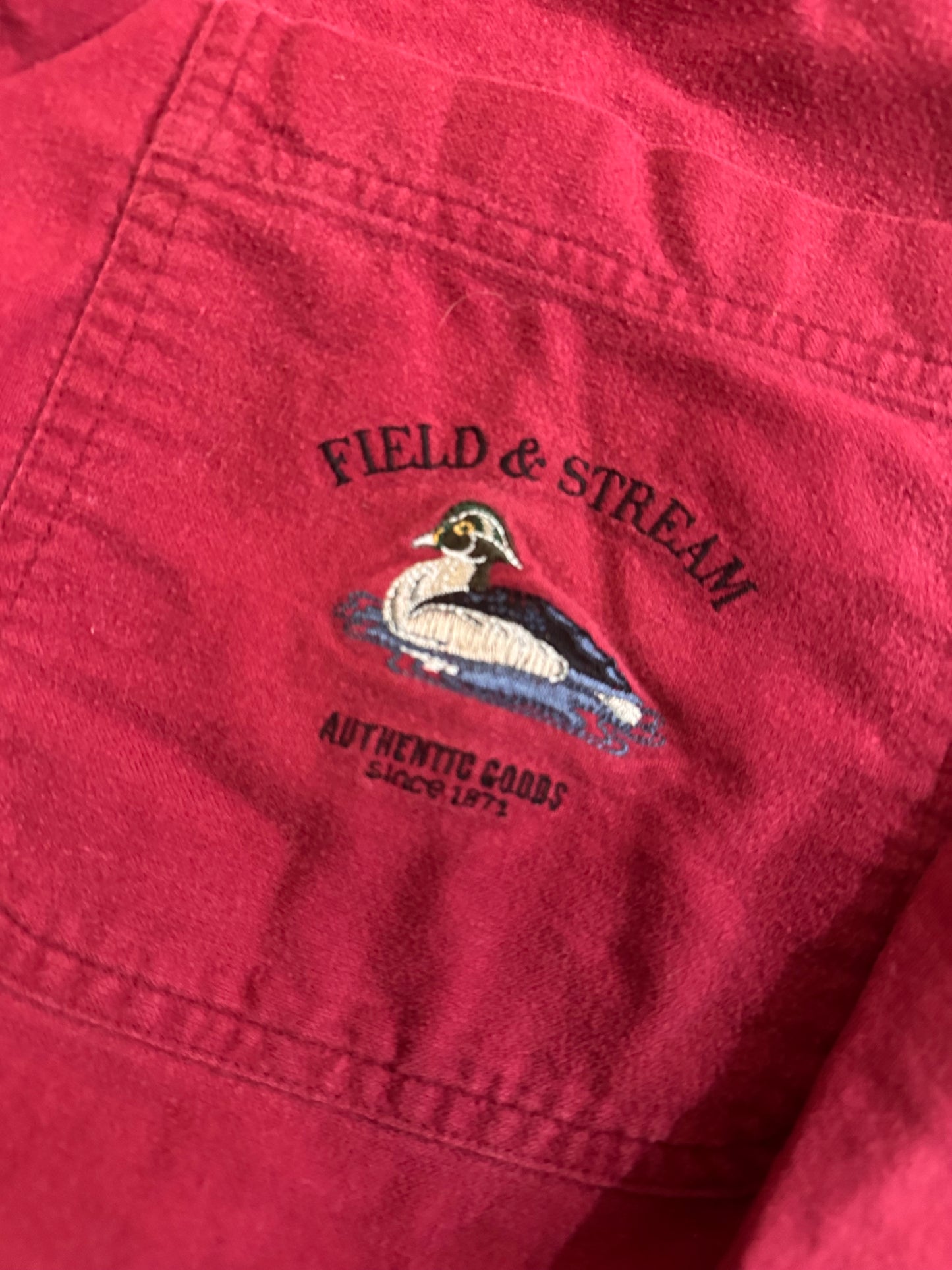 Vintage Field & Stream Button Down (L) Embroidered Duck - Maroon