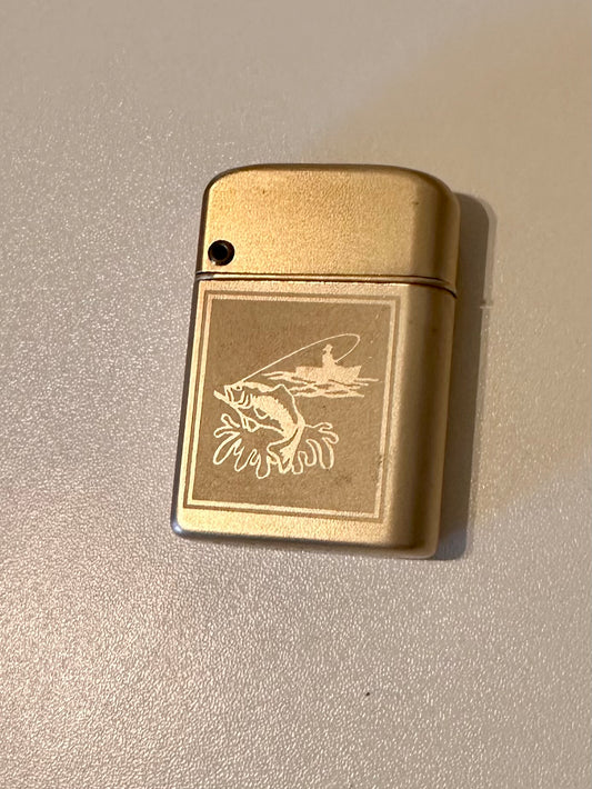 Vintage Storm Master Lighter - Copper Gold Tone Featuring Angler and Fish