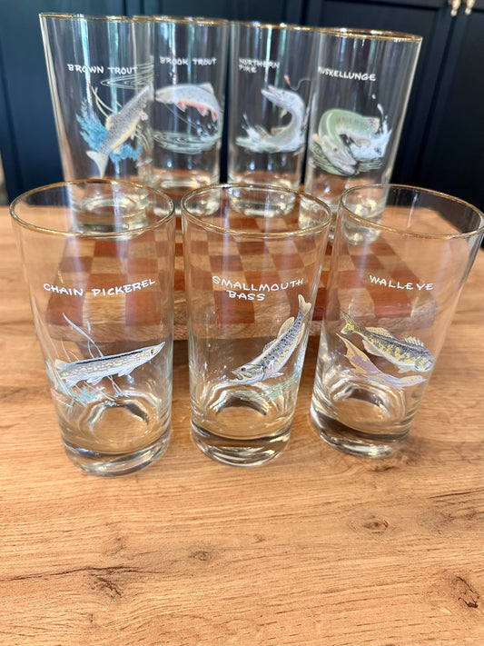 Vintage 1970s Orvis Ned Smith Highball Tumblers Game Fish (set of 7)