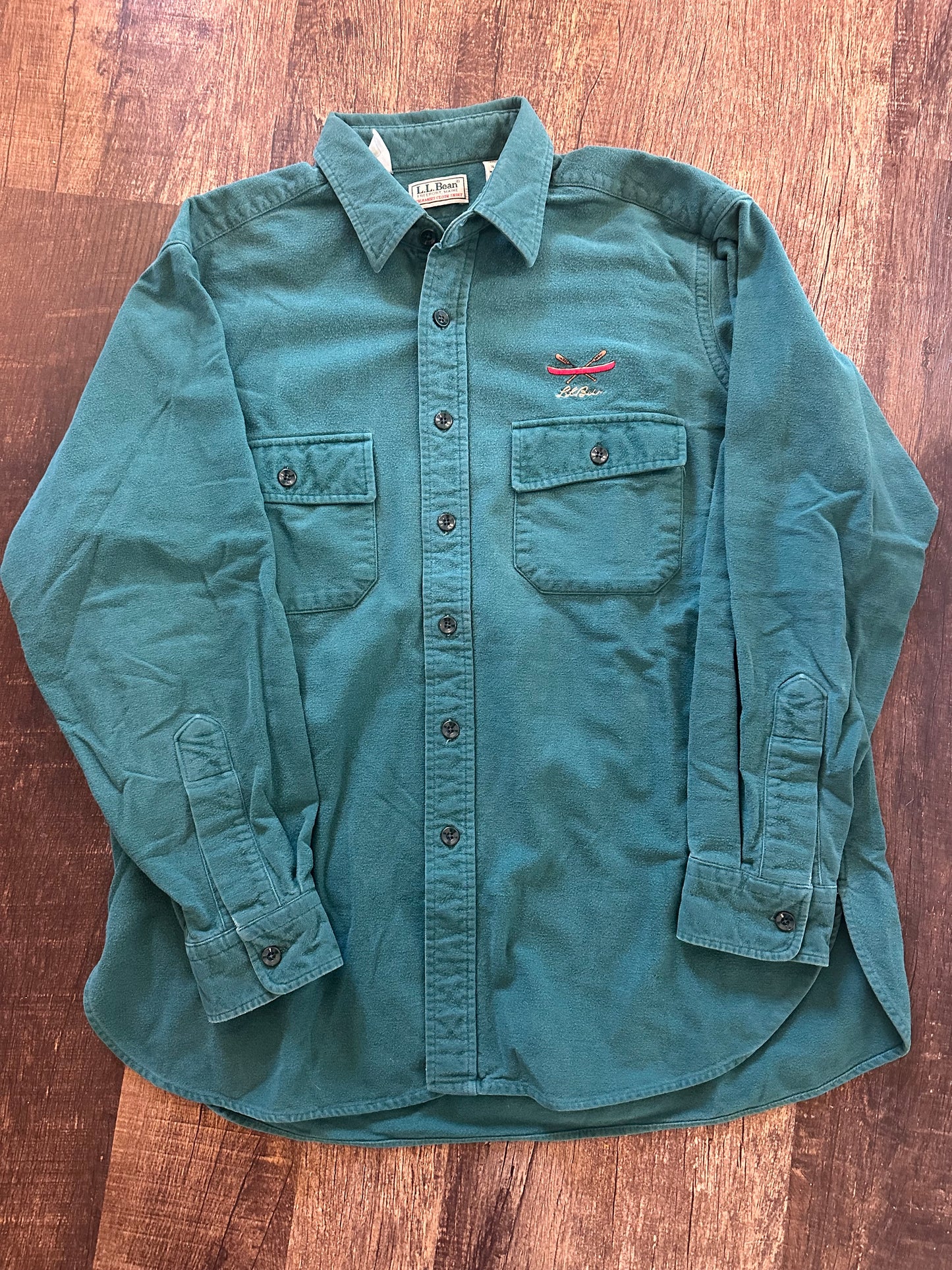 Vintage L.L. Bean Chamois Shirt (16.5) Embroidered Canoe Logo - Teal