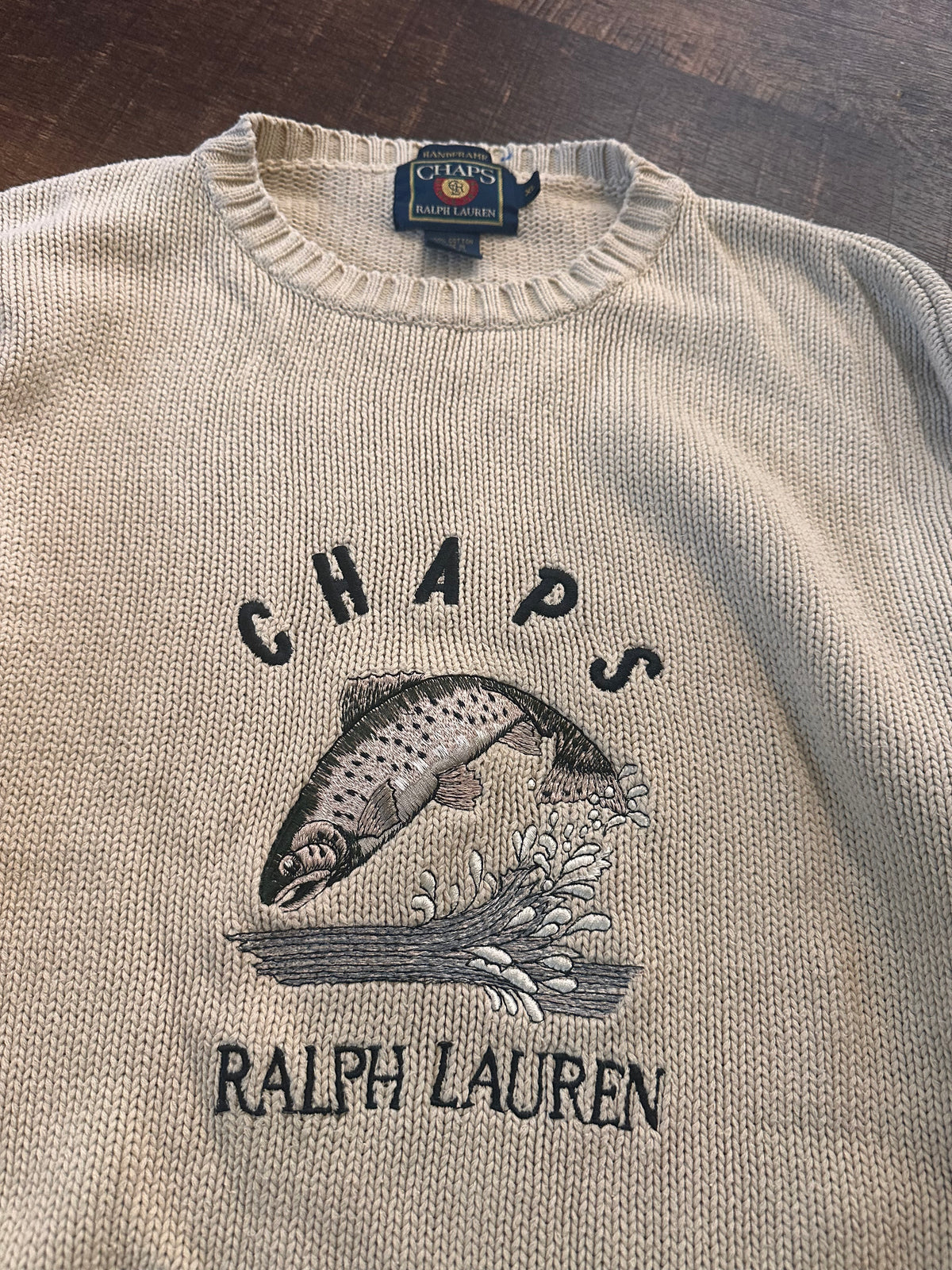 Vintage Chaps Ralph Lauren Sweater (XL) Embroidered Jumping Trout