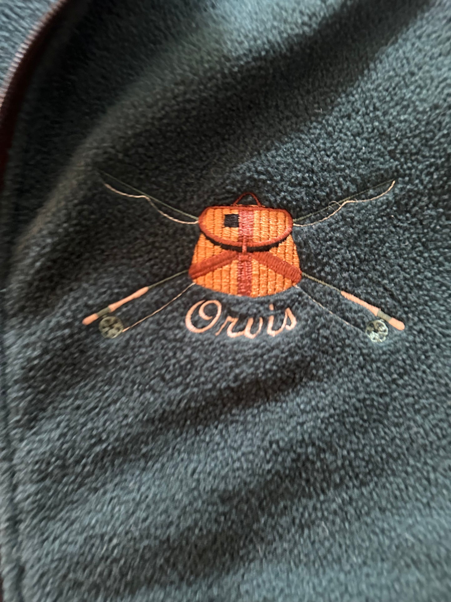 Vintage Orvis Fleece Vest (M) Embroidered Creel and Rods - Forest Green