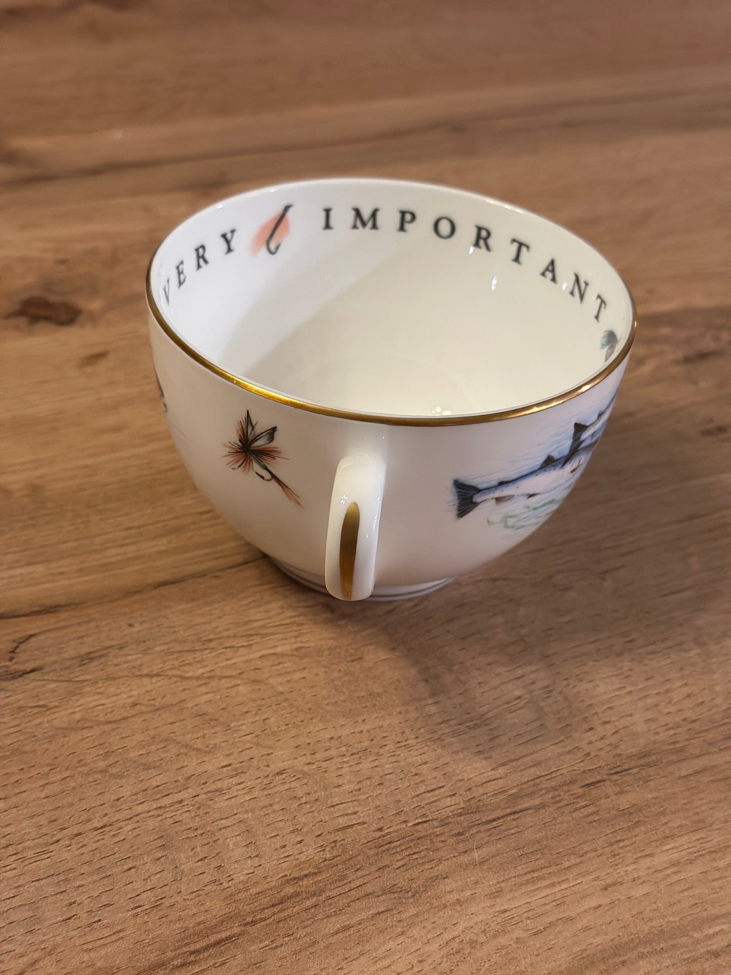Rare Vintage Royal Worcester Cup and Saucer “To A Very Important Person” Trout and Fly Fishing Scenes