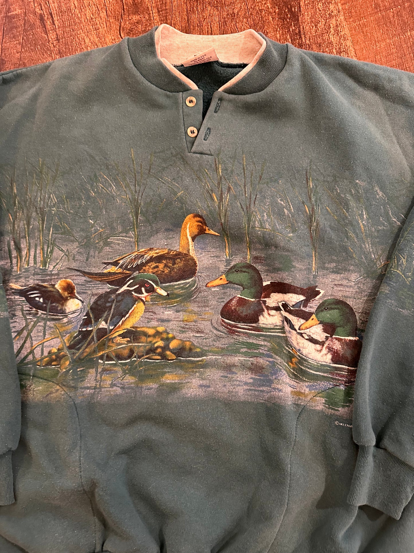 Vintage Art Unlimited Henley Crewneck (XL) Ducks Scene