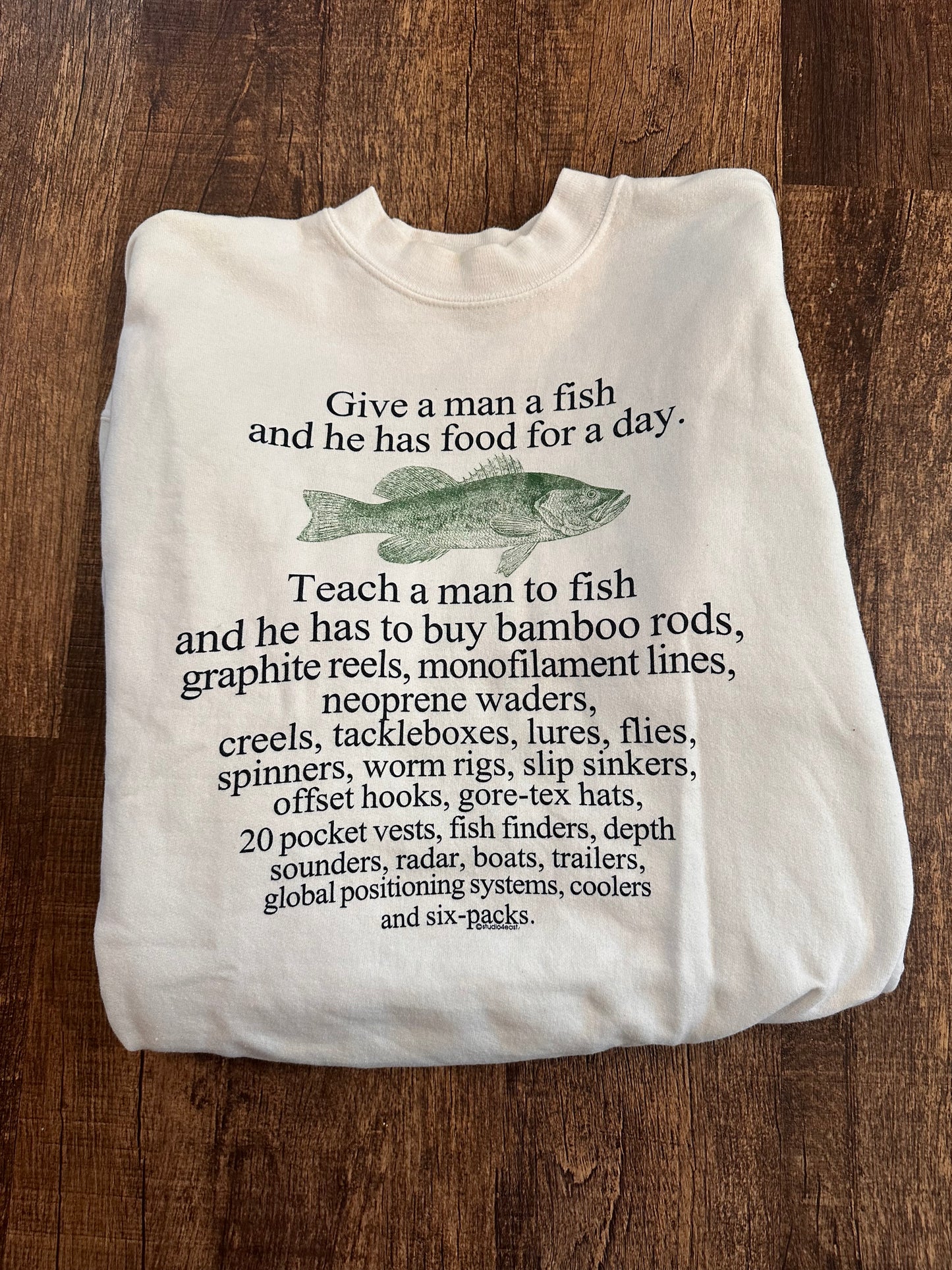 Vintage Crewneck (L) Give a Man a Fish - White