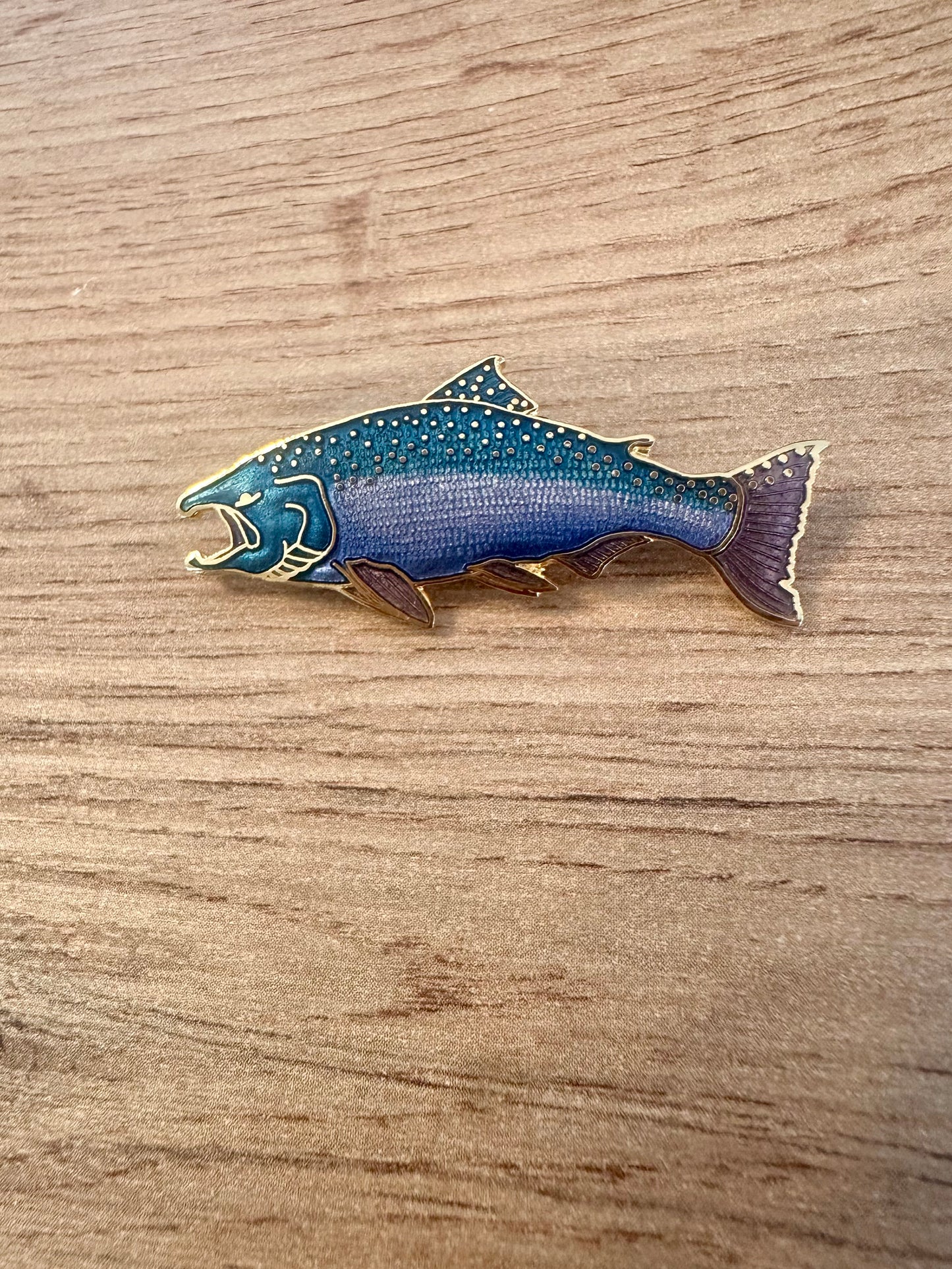 Vintage 1987 WM Salmon Enamel Lapel Pin Back