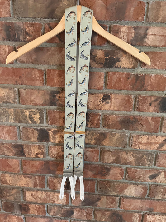 Vintage Trafalgar Silk Suspenders - Fly Fishing Trout Theme