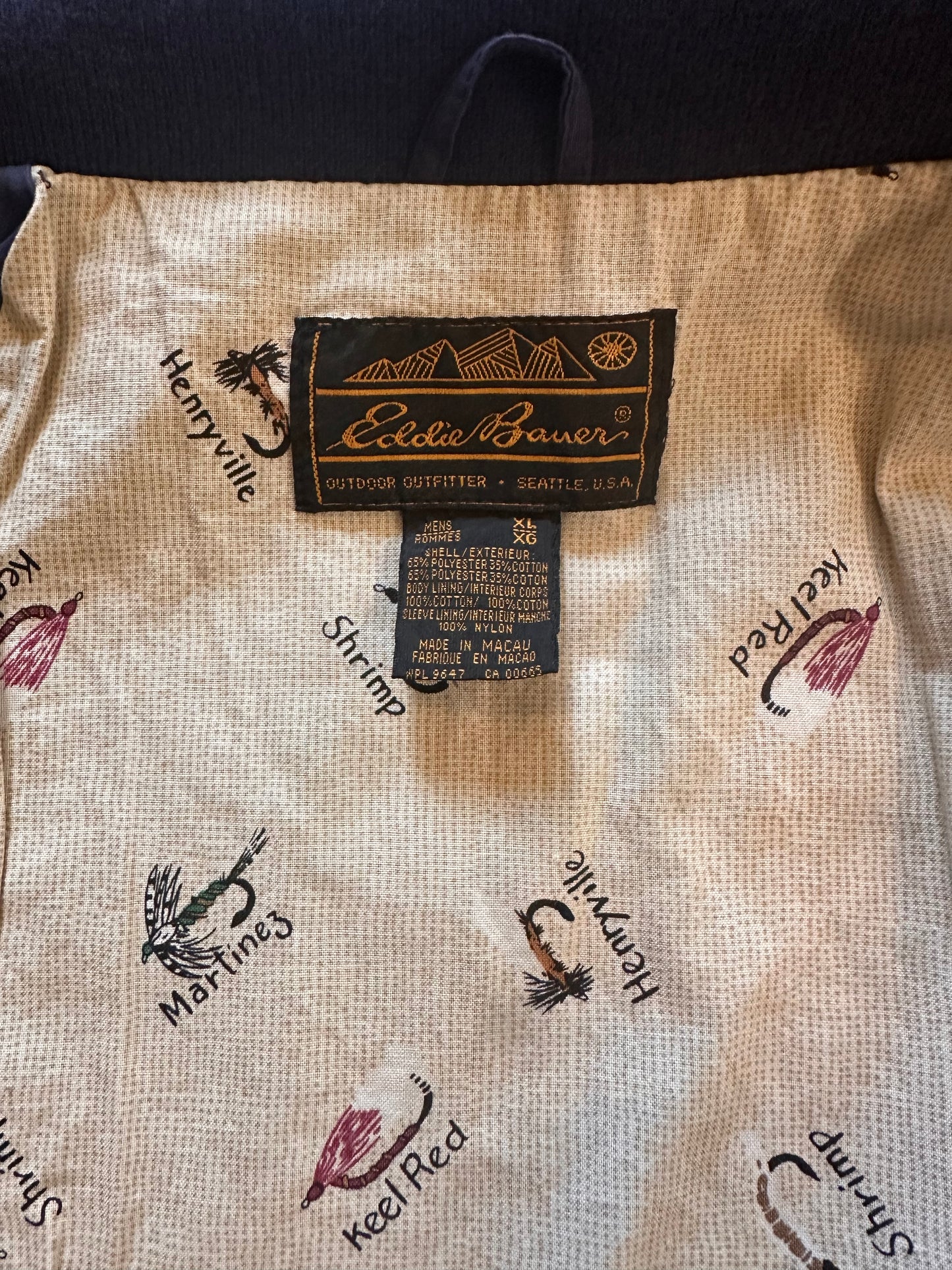 Vintage Eddie Bauer Bomber Jacket (XL) Fly Lining - Navy