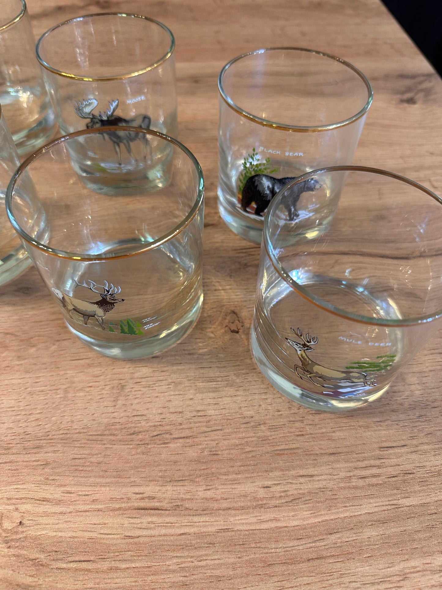 Vintage 🥃 Rare Complete Set Ned Smith “Big Game” Whiskey Glasses (Set of 8) Mint Condition