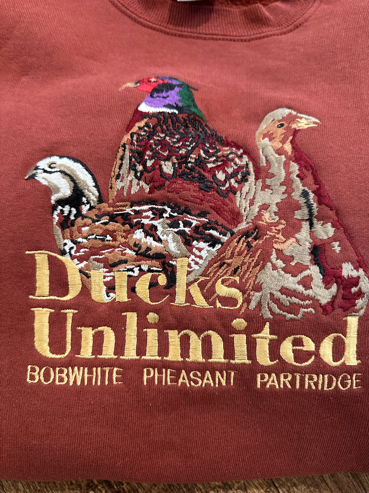 Vintage Ducks Unlimited Crewneck (M) Embroidered Game Birds - Burnt Orange
