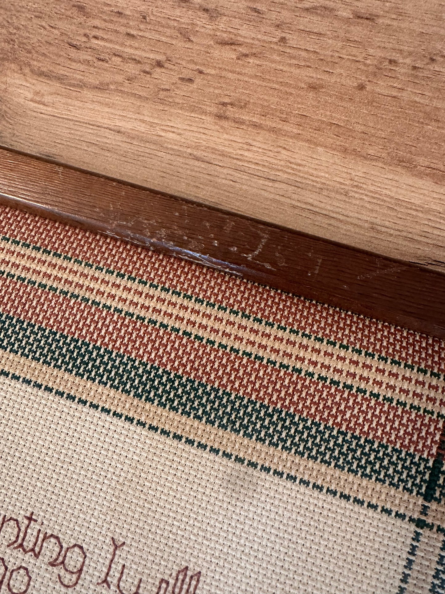 Vintage Cross Stitch Plaid Padded Cross Frame - “A Hunting I Will Go”